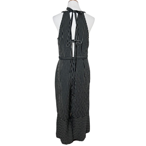 Skies Are Blue Tie Back Black White Striped Pinafore Flare Leg Cropped Jumpsuit - Picture 3 of 16